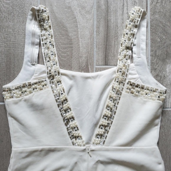 Lulu's Size Large Backless Beaded Ivory Bodycon Dress - Picture 7 of 8